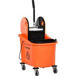 Reinigungswagen 36 Liter Fahreimer Putzeimer Wischwagen mit Auswringvorrichtung, Orange, 54 x 41 x 91,5 cm - Homcom