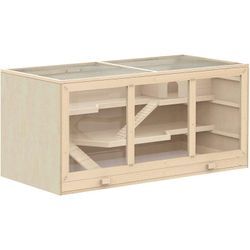 Pawhut - Hamsterkäfig Nagerkäfig Kleintierstall aus Holz Mäusekäfig mit Treppen Kleintierkäfig Nagervilla Dreistöckig pvc Naturholz 115 x 57 x 55 cm