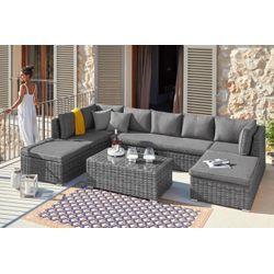 Gartenlounge-Set KONIFERA "New York" Sitzmöbel-Sets grau Gartenmöbel-Set Tisch 110x65 cm, Aluminium,Polyrattan,individuell stellbar,10 Personen Bestseller