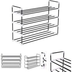 The Living Store Schuhregal mit 4 Etagen Metall und Kunststoff Schwarz - Schuhregale & -schränke - Schwarz