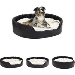 The Living Store - Hundebett Schwarz-Beige 99x89x21 cm Plüsch und Kunstleder - Hundebetten - Schwarz