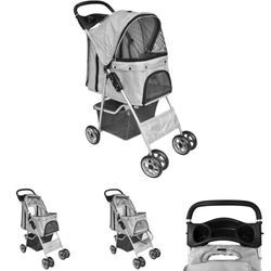 Haustier-Buggy Hund/Katze Klappbarer Reisewagen Grau - Pet-Stroller - Grau - The Living Store