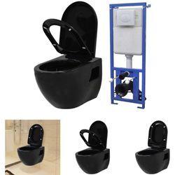 Hänge-Toilette mit Einbau-Spülkasten Keramik Schwarz - Toiletten - Schwarz - The Living Store