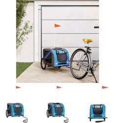 The Living Store Fahrradanhänger Hunde Blau und Grau Oxford-Gewebe und Eisen - Pet-Stroller