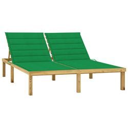 Maisonchic - Doppel-Sonnenliege,Liegestühle,Gartenliege mit Grünen Auflagen Kiefer Imprägniert VEIN140182