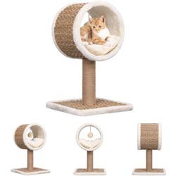 The Living Store Katzen-Kratzbaum mit Tunnel und Spielzeug 56 cm Seegras - Kratzbäume