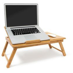 Betttablett Bambus höhenverstellbar hbt 30,5 x 72,5 x 35 cm Laptop Tisch für Notebook mit Leseklappe als Laptopständer klappbar mit Ablage für Maus