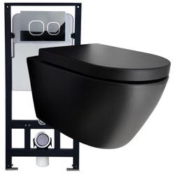 WC-Komplettpaket 43: wc B-8030R in Schwarz Matt und Soft-Close Sitz mit Vorwandelement G3004A und Betätigungsplatte vorne Modell 4112 weiß matt