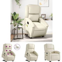 Massagesessel mit Aufstehhilfe Elektrisch Creme Kunstleder - Sessel - Creme - The Living Store