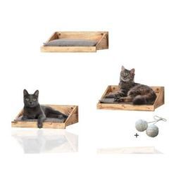 Rohrschneider ® 3-er Set Katzen Kletterstufe mit Kissen, Kletterwand mit Gratis-Spielballset