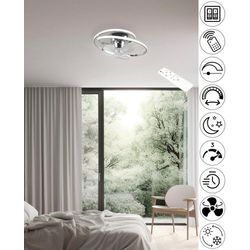 TRIO Leuchten LED Deckenleuchte UMEA Deckenventilator mit Beleuchtung, Rotor schwenkbar, Fernbedienung, Timerfunktion, Ventilatorfunktion, LED fest integriert, warmweiß - kaltweiß, LED Ventilator dimmbar CCT Memory Nachtlicht Sommer- & Winterfunktion, silberfarben