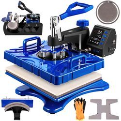 VEVOR Transferpresse 6 in 1 Heißpresse Maschine 38 x 29 cm T-shirt Presse Maschine 1000 W Hitzepresse Maschine DIY Heat Press Blau und Schwarz