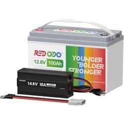 12V 100Ah Lithium Batterie LiFePO4 Akku+14,6V 10A Ladegerät für 12V Lithium Batterie LiFePO4 - Redodo