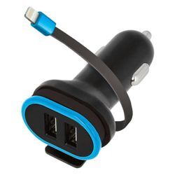 Forever - usb kfz Adapter Schwarz 5V / 3 a Dreifach Auto Ladegerät 2x USB-Ports mit USB-Ladekabel Lightning Zigarettenzünder Dual Port Car Charger