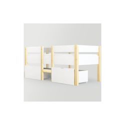 Merax - Kinderbett 90x200cm Bett mit 2 Schubladen und Rausfallschutz, Kieferholz Jugendbett mit Bettkasten, Weiß