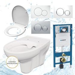 Hsi-expert - Geberit Vorwandelement UP320 + Bernado wc + Drückerplatte + WC-Sitz Sigma20 weiß/chrom/weiß