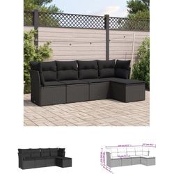 The Living Store - 5-tlg. Garten-Sofagarnitur mit Kissen Schwarz Poly Rattan - Gartenmöbel-Sets - Schwarz