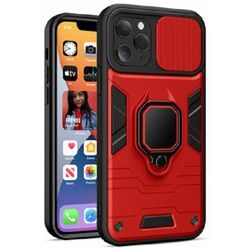 Handy Hülle mit Kameraschutz Panzerhülle Stoßfest Bumper Cover Outdoor Hülle mit Ring Magnet Halter kompatibel mit Samsung Galaxy A12 (A125F) rot