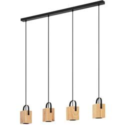 Eglo - led Hängelampe Ayles, 4-flammige Pendelleuchte Esstisch, natürliche Esszimmerlampe aus Holz in Natur und Metall in Schwarz, FSCM70HB,