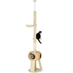 PawHut Deckenanpassbarer Kratzbaum mit Spielball beige 48L x 48B x 225-255H cm