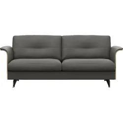 2,5-Sitzer FLEXLUX "Glow Sofa, Couch" Sofas Gr. B/H/T: 191 cm x 81 cm x 91 cm, Echtleder, Armlehnen in geölter Eiche, grau (warm mineral grey) Premium-Sitz: Kaltschaum & Federkern, Arml. geölte Eiche, Fuß Alu