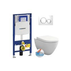 Geberit - Pack Vorwandelement UP320 + Livea Bello wc ohne Spülrand + Softclose-Sitz + Betätigungsplatte + Wandbefestigungsset