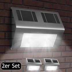 Monzana® led Solarlampe Außen 2er Set Wasserdicht IP65 Edelstahl Dämmerungssensor Wandleuchte Solarleuchte Außenbeleuchtung