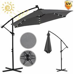 Mucola - Terrassenschirm Grau Kurbelschirm 350 cm Ampelschirm led Sonnenschutz Garten Gartenschirm Marktschirm Sonnenschirm Strandschirm 3,5 Meter