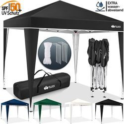 Pavillon 3x3m Schwarz - mit 2 Seitenteilen wasserdicht Pop-Up Faltpavillon höhenverstellbar Gartenzelt uv Schutz 50+ Partyzelt mit Tasche für Garten