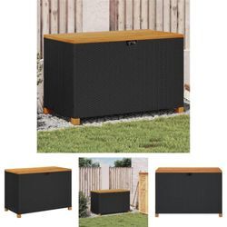 Gartentruhe Schwarz 110x55x63 cm Poly Rattan Akazienholz - Gartenboxen - Schwarz - The Living Store