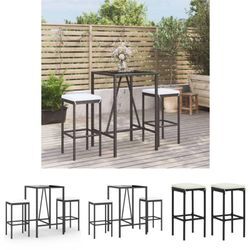 The Living Store - 3-tlg. Gartenbar-Set mit Kissen Schwarz Poly Rattan - Gartenmöbel-Sets - Schwarz