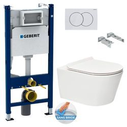 Pack Vorwandelement 112cm + sat Brevis wc ohne Spülrand + ultradünner Sitz, Softclose + weiße Bätetigungsplatte - Geberit