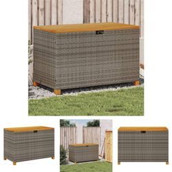 Gartentruhe Grau 110x55x63 cm Poly Rattan Akazienholz - Gartenboxen - Grau - The Living Store