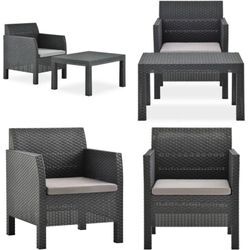 2-tlg. Garten-Lounge-Set mit Auflage PP Rattan Anthrazit - Garten-Lounge-Set - Garten-Lounge-Sets - Home & Living