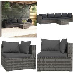 Vidaxl - 5-tlg. Garten-Lounge-Set mit Kissen Poly Rattan Grau - Garten-Lounge-Set - Garten-Lounge-Sets - Home & Living - Grau