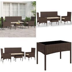 4-tlg. Garten-Lounge-Set mit Kissen Braun Poly Rattan - Garten Lounge Set - Garten Lounge Sets - Home & Living - Braun