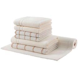 Handtuch Set EGERIA "LINE", weiß (ivory), 7 St., Frottier, Frottier, Obermaterial: 100% Baumwolle, Handtücher (Packung), mit passender Badematte 70x120 cm im stilvollen Querstreifen