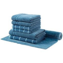 Handtuch Set EGERIA "LINE", blau (mittelblau), 7 St., Frottier, Frottier, Obermaterial: 100% Baumwolle, Handtücher (Packung), mit passender Badematte 70x120 cm im stilvollen Querstreifen