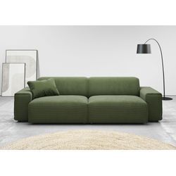 Big-Sofa ANDAS "Glimminge auch in Breitcord, Feincord + Easy care-Bezug", grün (oliv), B:254cm H:71cm T:101cm, 95% Polyester, 5% Nylon, Sofas, besondere Kedernähte Zierkissen