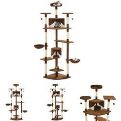 The Living Store Katzen-Kratzbaum mit Sisal-Kratzsäulen 203 cm Braun und Weiß - Kratzbäume - Braun