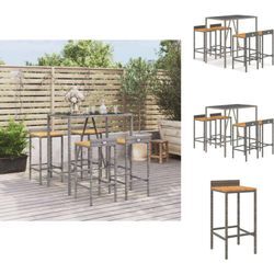 Vidaxl - Gartenmöbel-Sets - Living 5-tlg. Gartenbar-Set Grau Poly Rattan & Massivholz Akazie - Grau