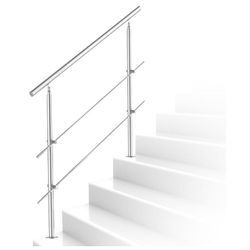 120cm Treppengeländer Edelstahl Handlauf Geländer für Treppen Brüstung Balkon 2 Querstreben, Innen und Außen - Vingo