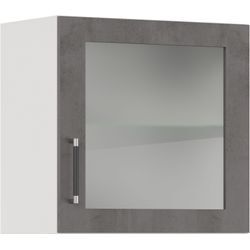 Glashängeschrank IMPULS KÜCHEN ""Prag", Breite/Höhe: 50 oder 60/57,9 cm", grau (beton, optik schiefer dunkelgrau), B:60cm H:57,9cm T:34,2cm, Holzwerkstoff, Dekorfolie, Glas, Schränke, vormontiert, mit Glasdrehtür, mit verstellbarem Glasfachboden