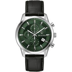 Chronograph BULOVA "96B413" Armbanduhren schwarz Damen Armbanduhr, Quarzuhr, Herrenuhr, Damenuhr, Lederarmband, Datum