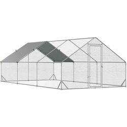 Pawhut - Hühnerstall Freilaufgehege xxl Outdoor Geflügelstall mit Schatten Dach Schloss Freigehege für 12-18 Hühner Ente Kaninchen Stahl 3 x 6 x 2 m