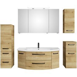 Badmöbel-Set SAPHIR "Serie 4010 5-teilig Keramik-Waschtisch mit LED-Spiegelschrank", braun (halifax eiche quer nachbildung), B:180,5cm H:200cm T:48cm, Spanplatte, Kastenmöbel-Sets, Bad Set mit Unterschrank, Hängeschrank, Midischrank, inkl. Türdämpfer