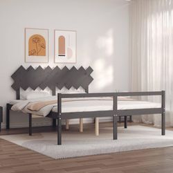 vidaXL Seniorenbett mit Kopfteil Grau Super Kingsize Massivholz 3195563