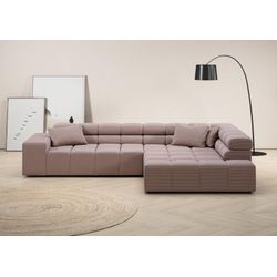 Ecksofa INOSIGN "Ancona incl. Kopfteilverstellung, Zierkissen Breite 319cm, L-Form", rosa (rosé), B:319cm H:70cm T:215cm, Struktur (85% Polyester, 15% Viskose), Luxus-Microfaser weich (98% Polyester, 2% Nylon), Velours (100% Polyester), Sofas, wahlweise motorische Sitztiefenverstellung, auch in Cord + Easy Care, Topseller