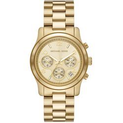 Chronograph MICHAEL KORS "RUNWAY, MK7323", gold (goldfarben), Armbanduhren, Damen Quarzuhr, Armbanduhr, Damenuhr, Stoppfunktion, Edelstahlarmband