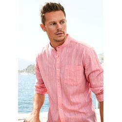 Langarmhemd H.I.S, Herren, Gr. S (37/38), N-Gr, orange (koralle), Web, Obermaterial: 100% Baumwolle, casual, regular fit, Rundhals, Langarm Manschette, Hemden, Regular Fit, Stehkragenhemd mit Brusttasche, reine Baumwolle